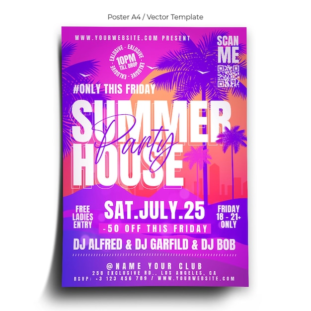 Vector summer house party poster template