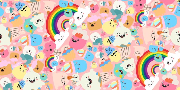 Vector summer ice cream cake pattern colorful doodle character seamless pattern