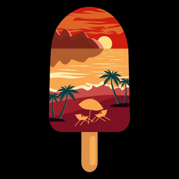 夏のアイス クリーム、海のビーチ t シャツのデザイン、夏のベクトル イラスト