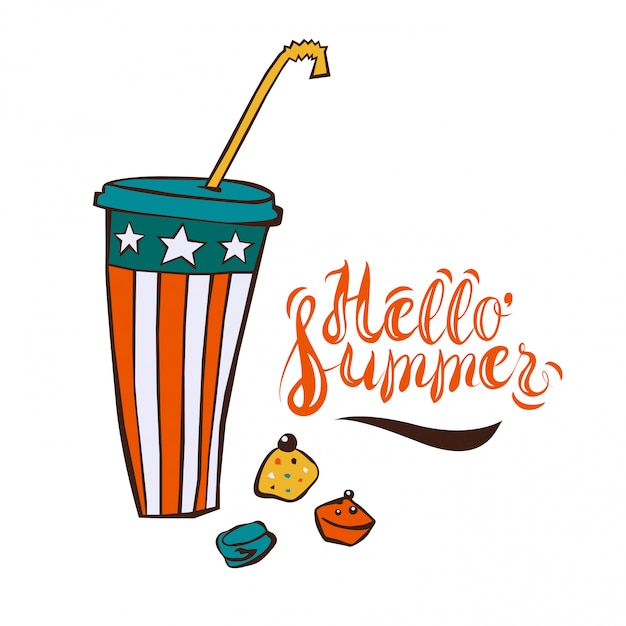 Summer ice-drink in cartoon style, template for poster