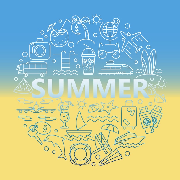 夏のアイコンとビーチのアイコン