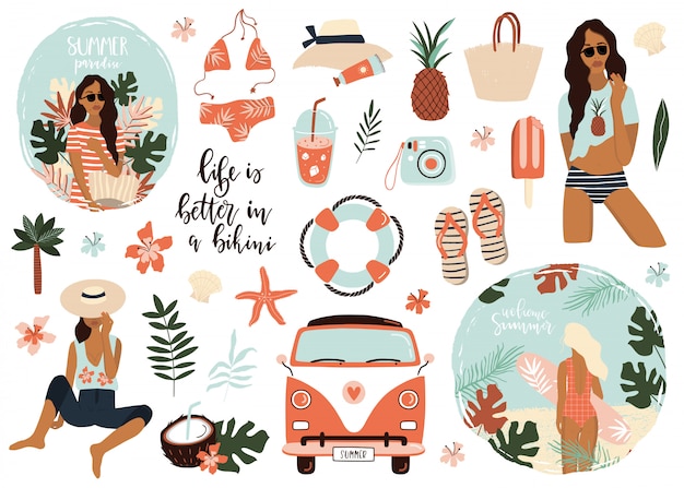 Vector summer icons collection.