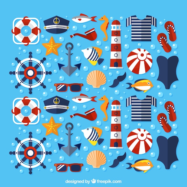 Summer icons in nautical style