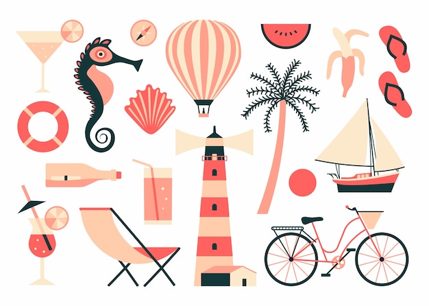 Vector summer illustration,  icon set