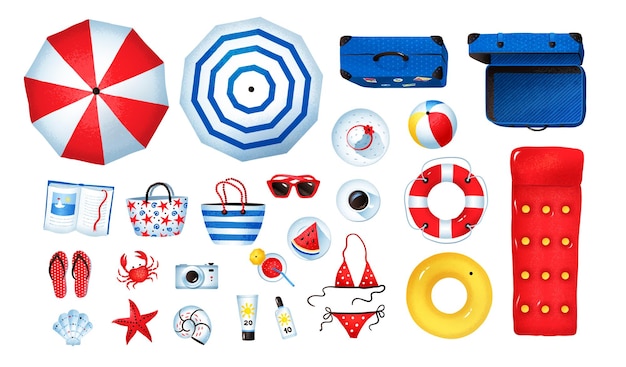 Summer illustration set of beach items