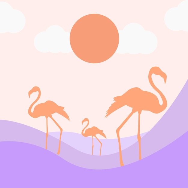 Illustrazione estiva con fenicottero design tshirt flamingo tramonto sulla spiaggia sagoma di fenicottero