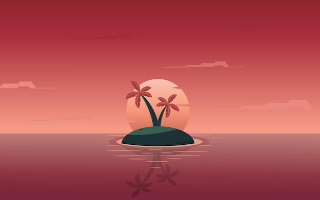 summer illustration with island and coconut tree