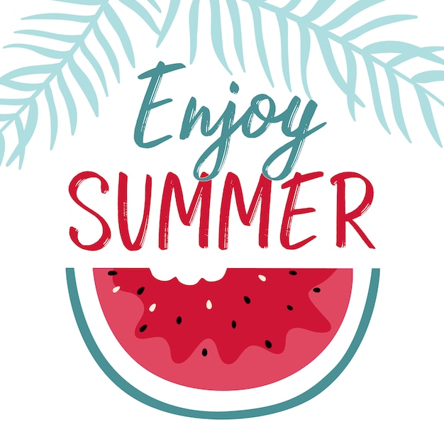 Summer illustration with slice watermelon and lettering.