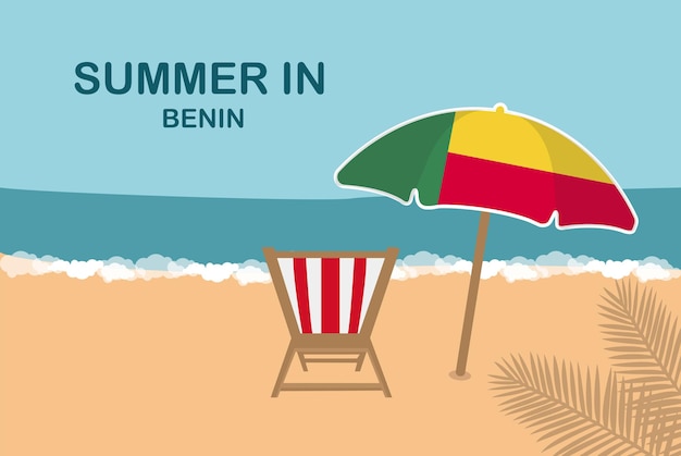 ベニンの夏のビーチチェアと傘の休暇や休暇
