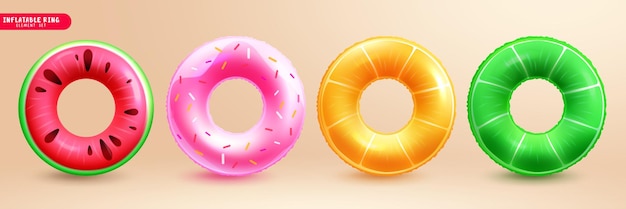 Summer inflatable fruits ring vector set summer floaters in fruits collection for tropical season