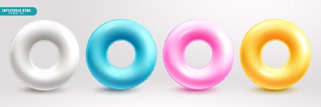 Summer inflatable ring vector set design summer floaters rings in plain color for tropical season