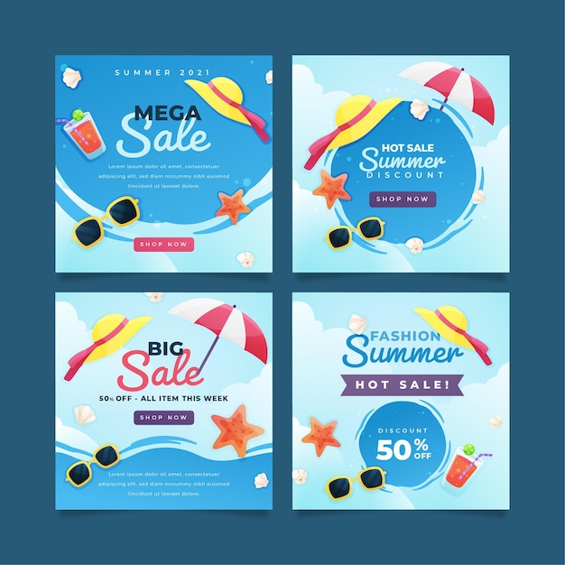 Vector summer instagram posts template