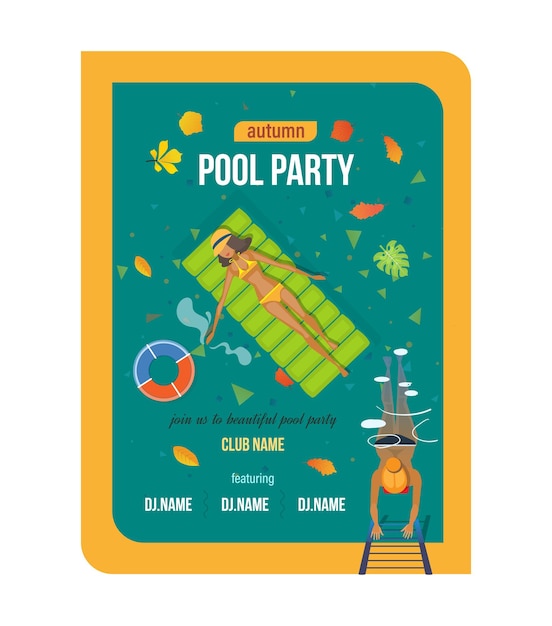 Summer invitation to event poster flyer on party near pool