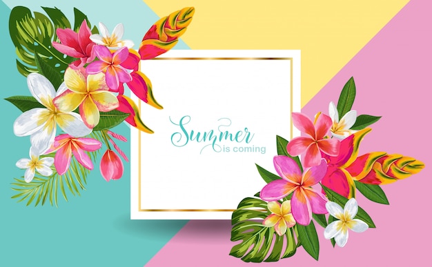 Summer is coming. Tropical Exotic Flowers framed illustration