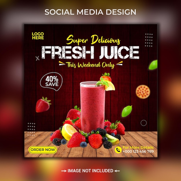Modello di progettazione del post di instagram di banner di social media di concetto di design della bevanda del succo di estate