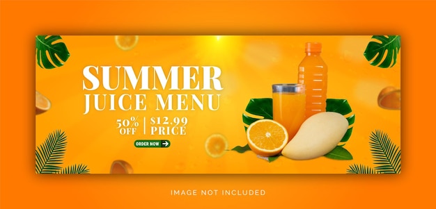 Modello di post di instagram del banner dei social media del concetto di annuncio del menu del succo estivo