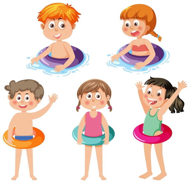 Vector summer kids characters set