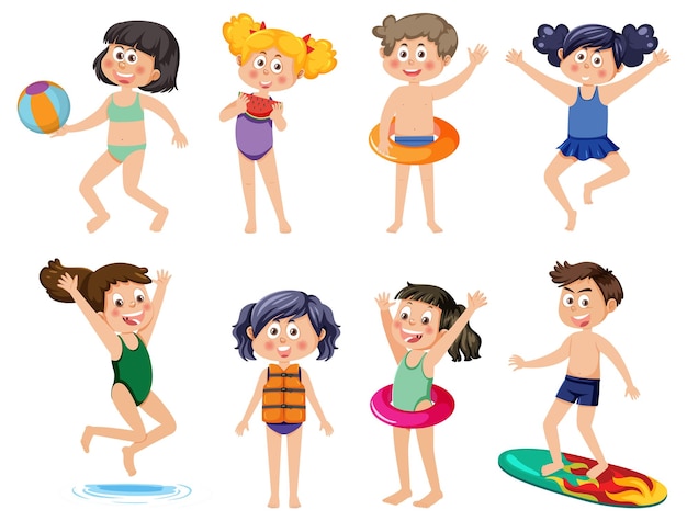 Summer kids characters set