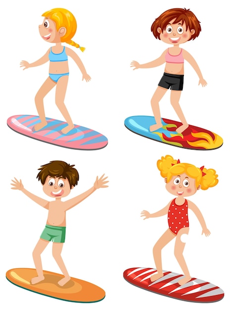 Summer kids on different surfboards