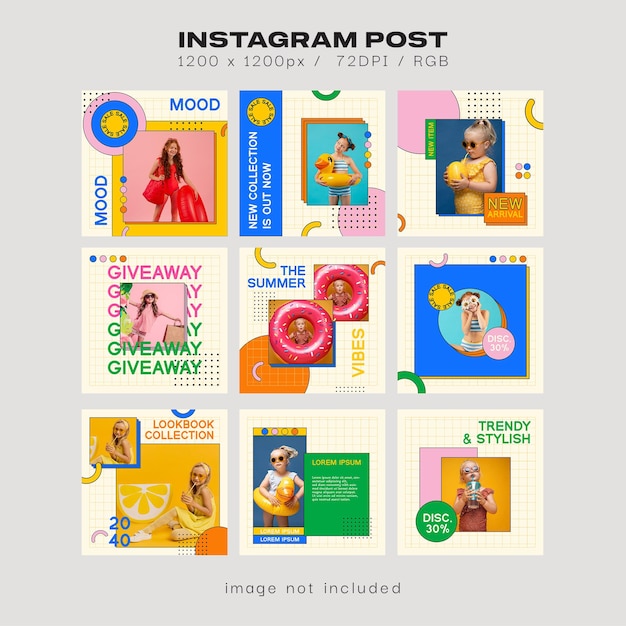 Summer Kids Fashion Sale Social Media Post Templates (Vormvakken voor de verkoop van mode voor kinderen in de zomer)
