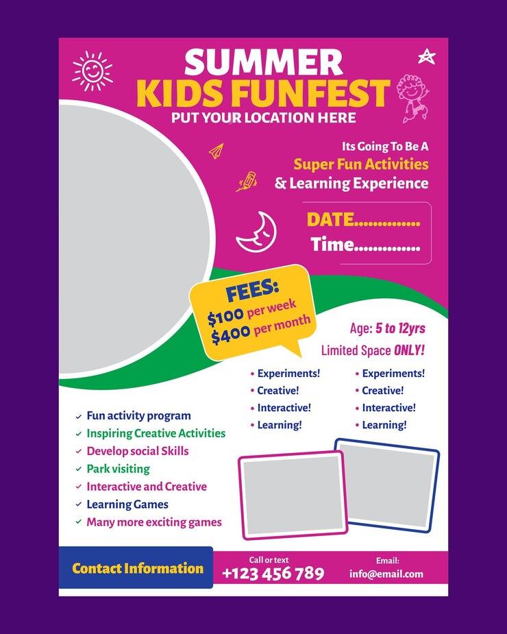 Вектор summer kids funfest flyer kids flyer kids party flyer template