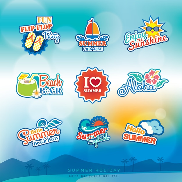 Summer label sticker badge icon set