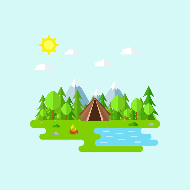 Summer landscape in flat style.