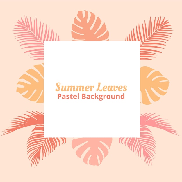 Summer Leaves Tropical Floral Pastel Background Social Media Post Template Vector Illustration