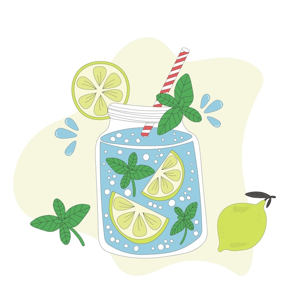 Vector summer lemon juce mojito drink