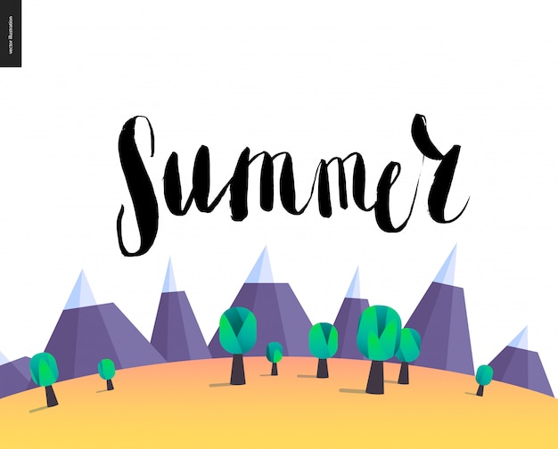 Summer lettering on mountain landscape