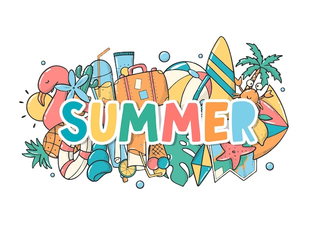 Vector summer lettering quote decorated with doodles