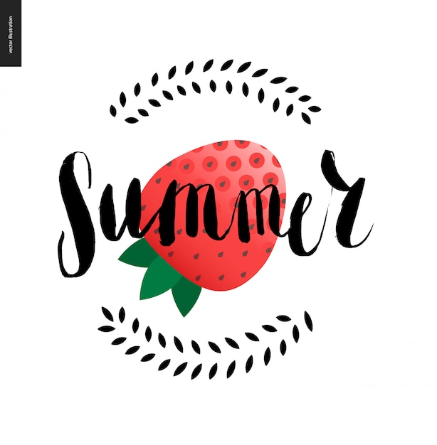 Summer lettering and strawberry