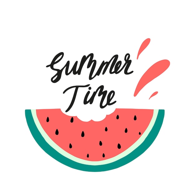 Summer lettering summer lettering with a slice of watermelon summer time vector illustration