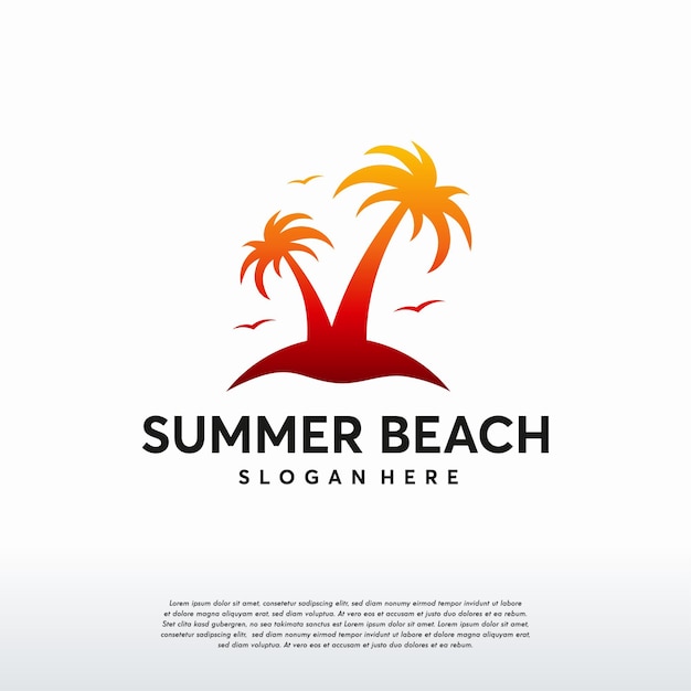 여름 로고 디자인, 해변 로고 디자인 개념 벡터