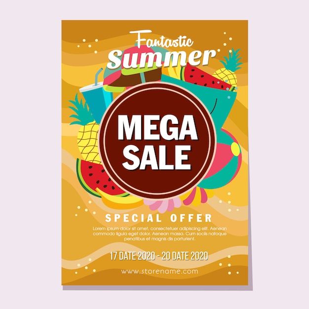 Summer mega sales flat style beach sand theme vector illustration