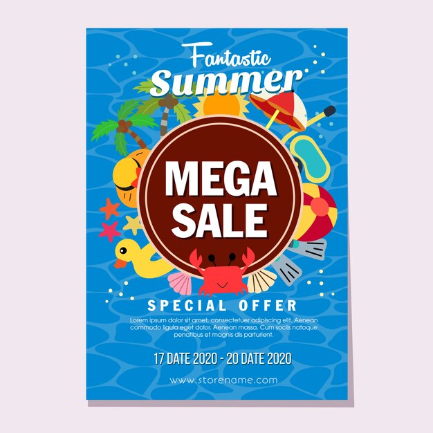 Summer Mega Sales Flat Style Beach Theme Vector Illustration