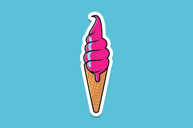 Vector summer melting ice cream cone sticker vector illustratie zomer voedsel en ijs object icoon