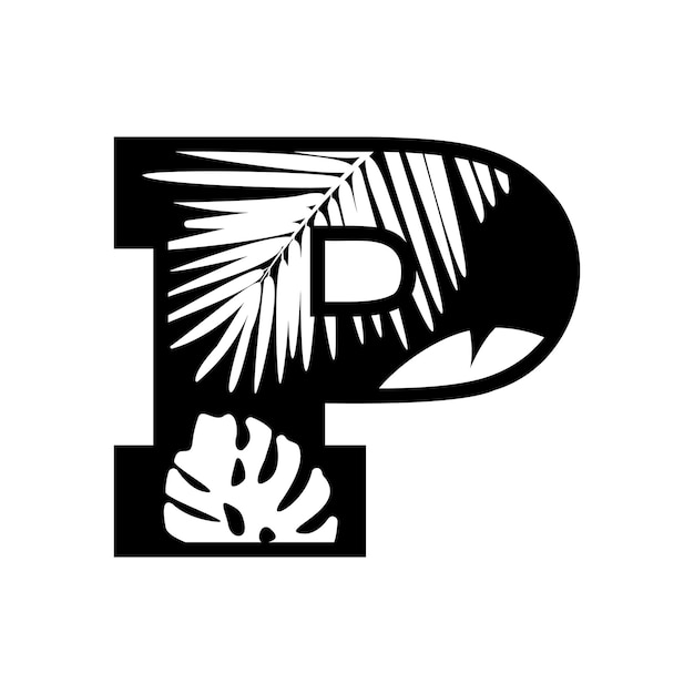 Летняя монограмма P заглавная буква P тропическая начальная буква P ботаническая буква P пляжный шрифт
