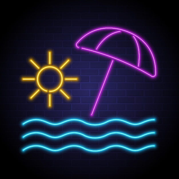 Summer mood icon with neon light glowing vector elements