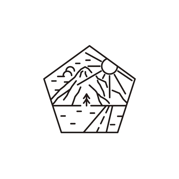 Vettore estate montagne paesaggio linea arte contorno logo design