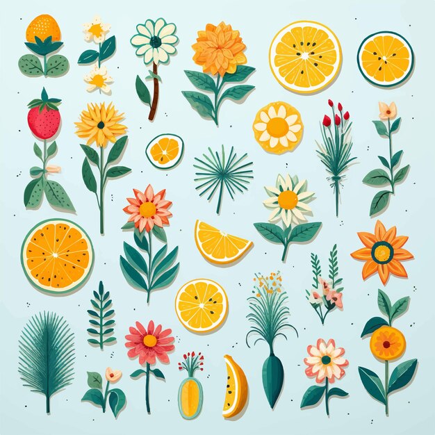 Vector summer natural orange leaves flowers seperate