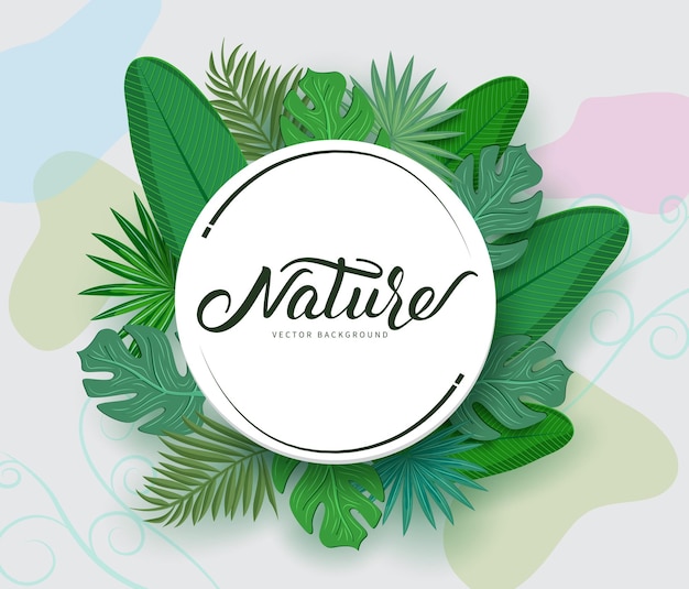 Summer nature vector template. nature background text in space with green leaves element.