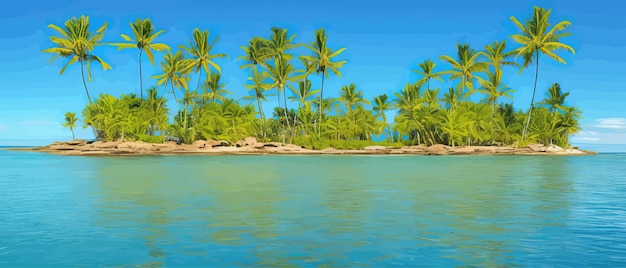 Вектор Лето на пляже, пальмы и растения вокруг векторной иллюстрации, летние каникулы на морском побережье