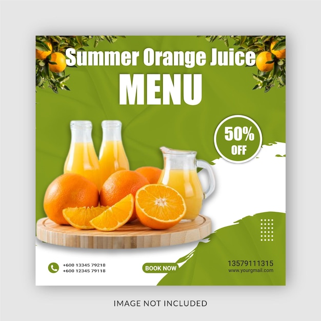 Vector summer orange juice menu social media post instagram banner template