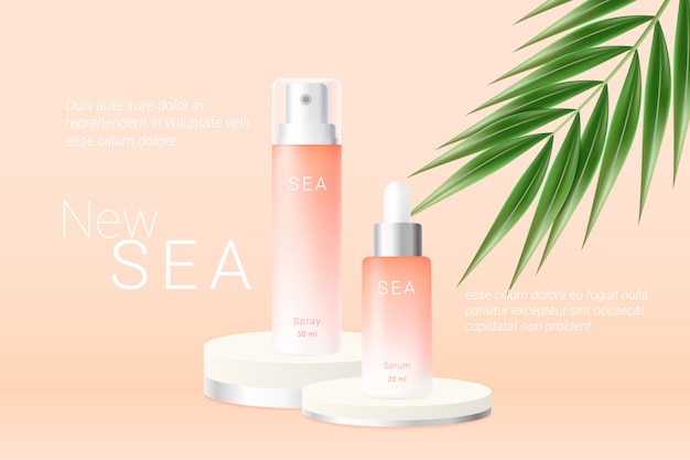 Summer orange spray and serum bottles ads template.