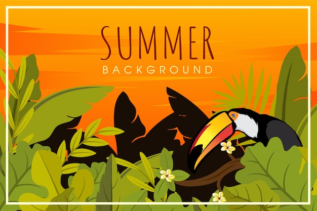 Vector summer orange view toucan and leaf forest