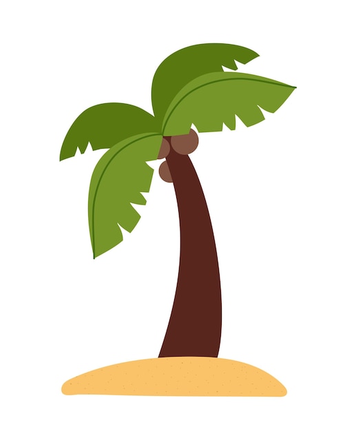 Концепция вектора летних пальм тропическое и экзотическое дерево с кокосами растение на песке или береговой линии шаблон макета и макет мультфильм плоская иллюстрация на белом фоне