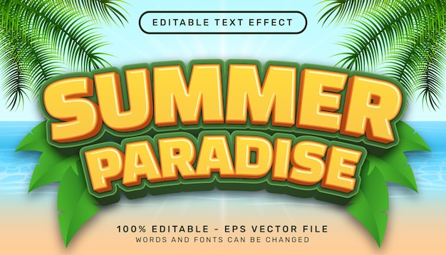 summer paradise 3d editable text effect and sea landscape background