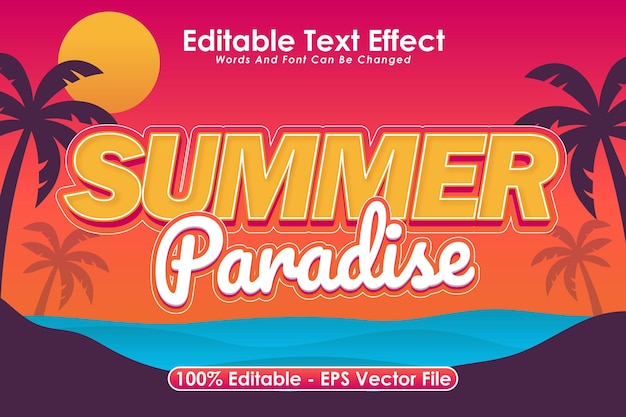 Vector summer paradise editable text effect 3 dimension emboss modern style