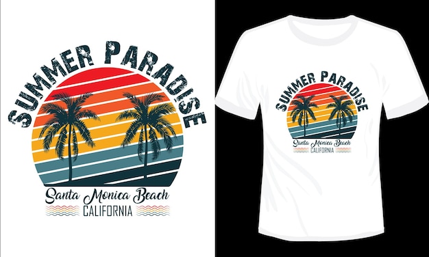 夏の楽園 サンタモニカ ビーチ カリフォルニア t シャツ デザイン ベクトル イラスト
